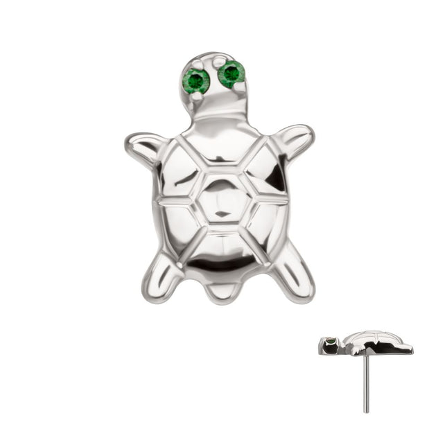 Invictus Titanium Threadless Turtle Top with Prong Set CZ Gem Eyes