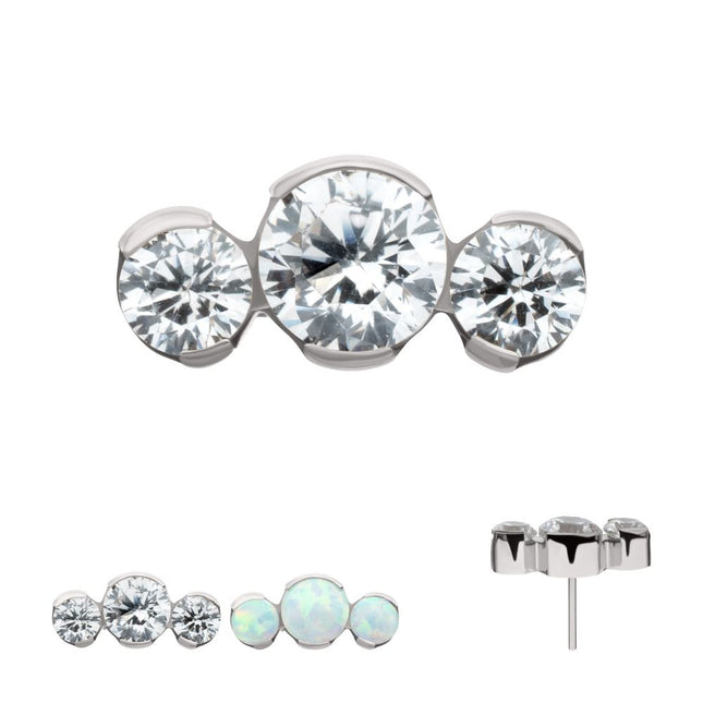 Invictus Titanium Threadless Semi-Bezel Set Round Gem/Opal 3-Cluster Top