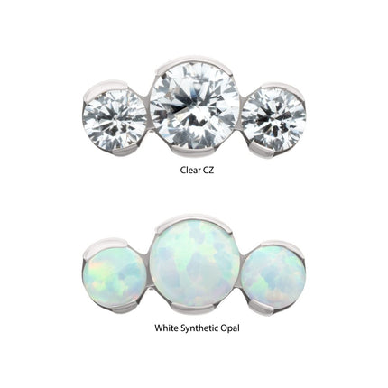 Invictus Titanium Threadless Semi-Bezel Set Round Gem/Opal 3-Cluster Top