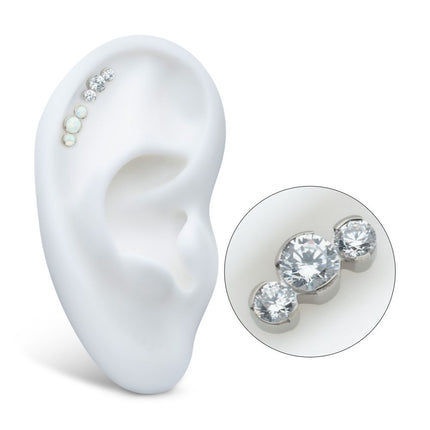 Invictus Titanium Threadless Semi-Bezel Set Round Gem/Opal 3-Cluster Top