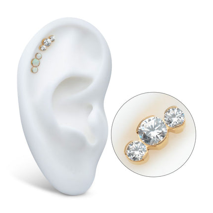Invictus 24Kt Gold PVD Titanium Threadless Semi-Bezel Set Round Gem/Opal 3-Cluster Top