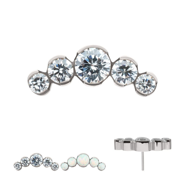 Invictus Titanium Threadless Semi-Bezel Set Round Gem/Opal 5-Cluster Top