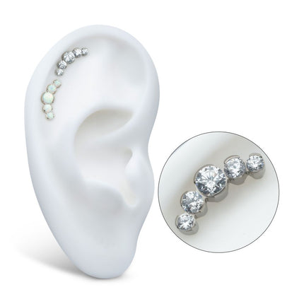 Invictus Titanium Threadless Semi-Bezel Set Round Gem/Opal 5-Cluster Top