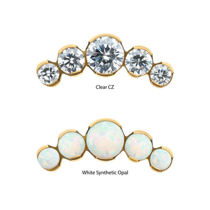 Invictus 24Kt Gold PVD Titanium Threadless Semi-Bezel Set Round Gem/Opal 5-Cluster Top