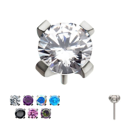 Invictus Titanium Threadless Flat Base Low Profile 4 Prong Round Gem Top