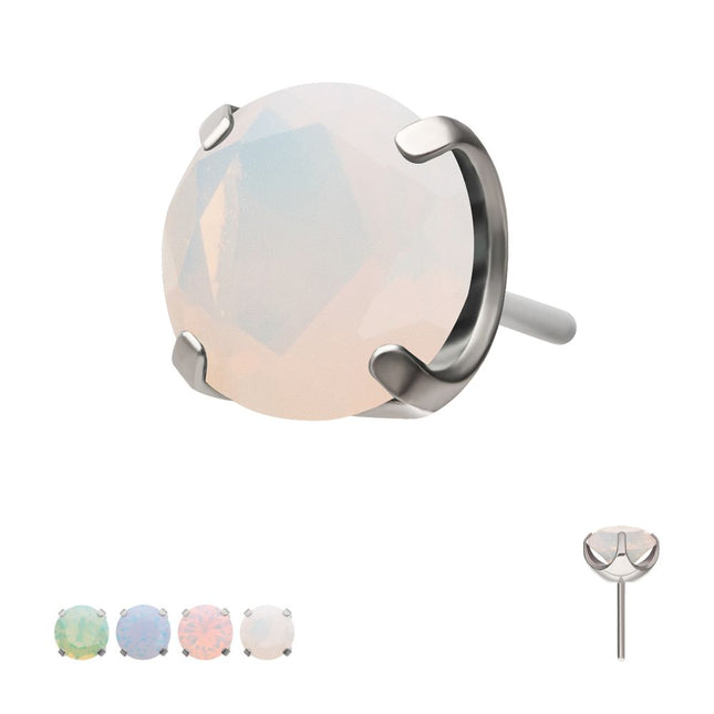 Invictus Titanium Threadless Low Profile 4 Prong Round Opalite Gem Top