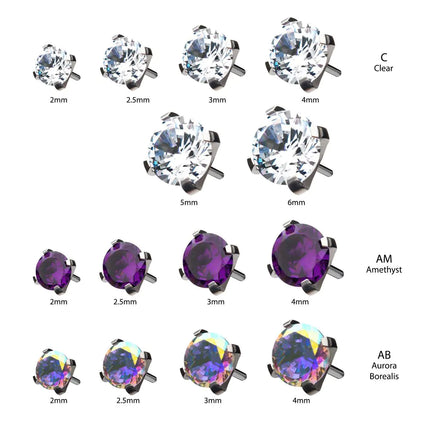 Invictus Titanium Threadless Flat Base Low Profile 4 Prong Round Gem Top