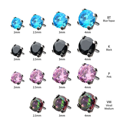 Invictus Titanium Threadless Flat Base Low Profile 4 Prong Round Gem Top