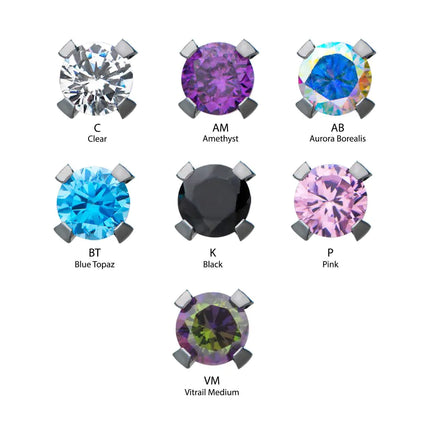 Invictus Titanium Threadless Flat Base Low Profile 4 Prong Round Gem Top