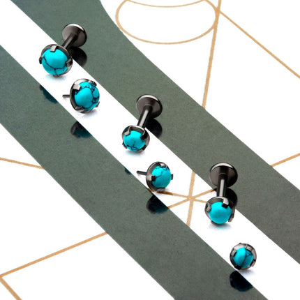 Invictus Titanium  Threadless Synthetic Turquoise Prong Set Tops