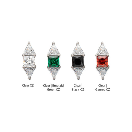 Invictus Titanium Threadless Tri-Linear Gem Cluster Top
