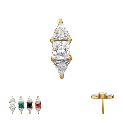 Invictus 24Kt Gold PVD Titanium Threadless Tri-Linear Gem Cluster Top