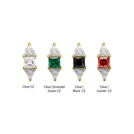 Invictus 24Kt Gold PVD Titanium Threadless Tri-Linear Gem Cluster Top