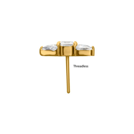 Invictus 24Kt Gold PVD Titanium Threadless Tri-Linear Gem Cluster Top