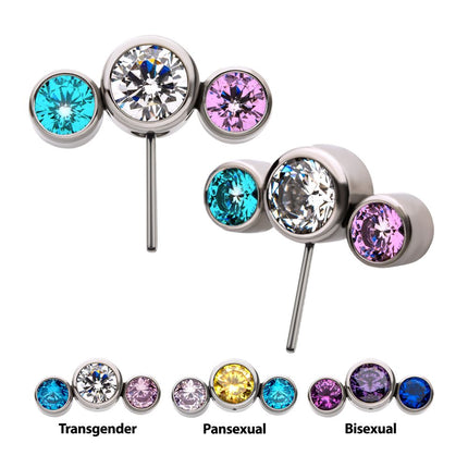 Invictus Titanium Threadless with Bi-Trans-Pan Bezel Set CZ 3-Cluster Side Facing Top
