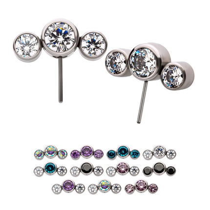 Invictus Titanium Threadless with Bezel Set Multi-Color CZ 3-Cluster Side Facing Top