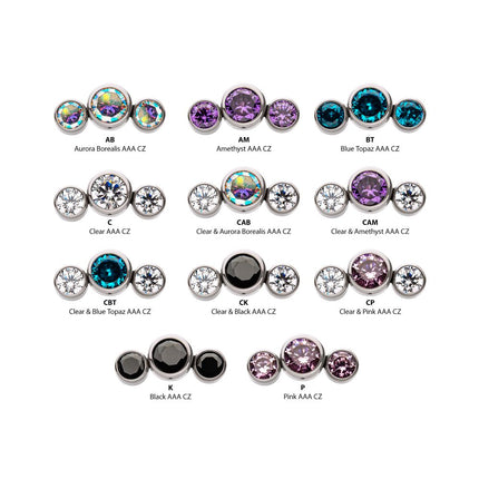 Invictus Titanium Threadless with Bezel Set Multi-Color CZ 3-Cluster Side Facing Top