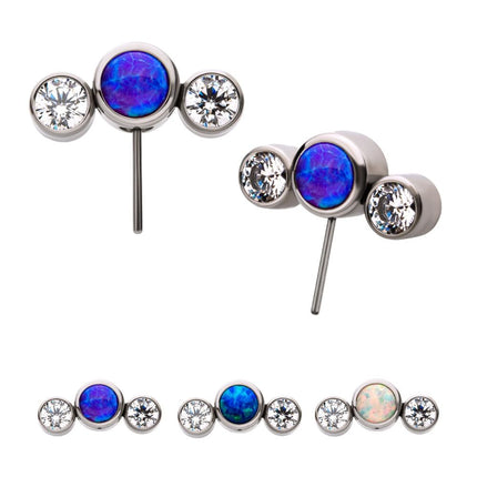 Invictus Titanium Threadless with Bezel Set Multi-Color CZ/Opal 3-Cluster Side Facing Top