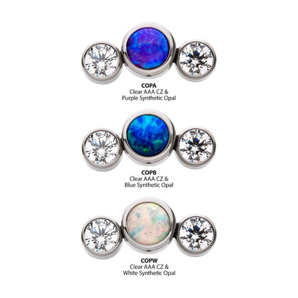 Invictus Titanium Threadless with Bezel Set Multi-Color CZ/Opal 3-Cluster Side Facing Top