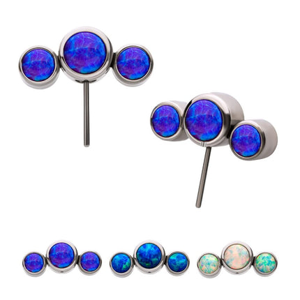 Invictus Titanium Threadless with Bezel Set Multi-Color Opal 3-Cluster Side Facing Top