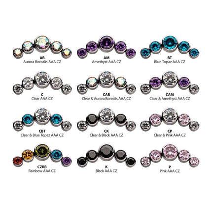 Invictus Titanium Threadless with Bezel Set Multi-Color CZ 5-Cluster Side Facing Top