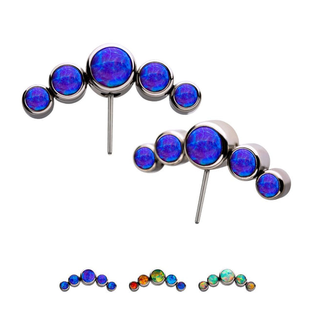 Invictus Titanium Threadless with Bezel Set Multi-Color Opal 5-Cluster Side Facing Top