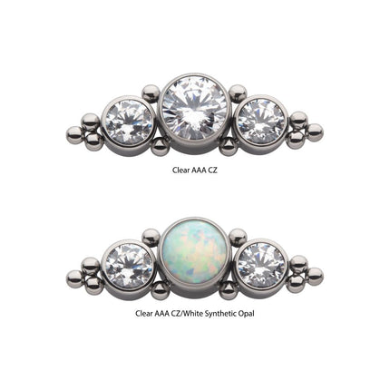 Invictus Titanium Threadless with 3-Cluster Bezel Set CZ/Opal & Trio Beads Side Facing Top