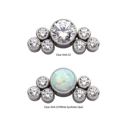 Invictus Titanium Threadless 3.5mm Bezel Round CZ/Opal with 3-Gem Cluster Side Facing Top