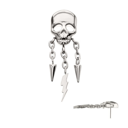 Invictus Titanium Threadless Skull Top with Spike & Lightning Bolt Dangle Chain