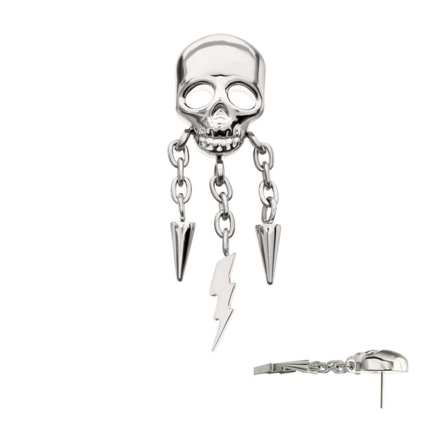 Invictus Titanium Threadless Skull Top with Spike & Lightning Bolt Dangle Chain