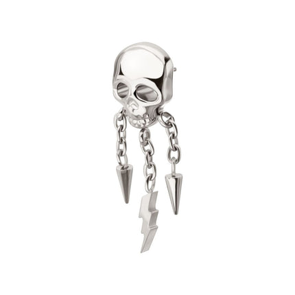 Invictus Titanium Threadless Skull Top with Spike & Lightning Bolt Dangle Chain