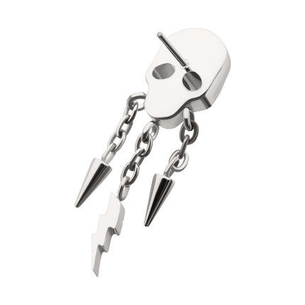 Invictus Titanium Threadless Skull Top with Spike & Lightning Bolt Dangle Chain