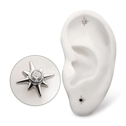 Invictus Titanium Threadless North Star Top with Bezel CZ Gem