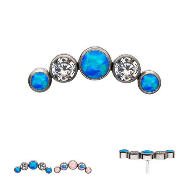 Invictus Titanium Threadless 5-Bezel Set CZ/Swarovski Crystal/Synthetic Opal Cluster Top