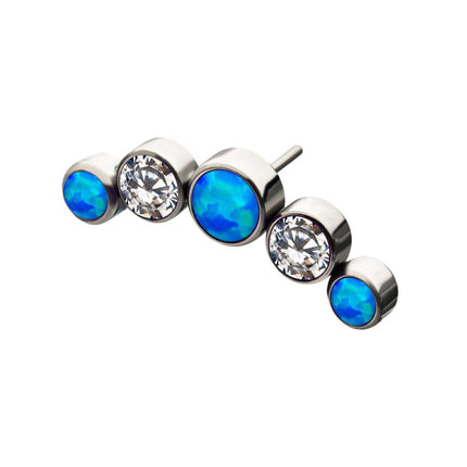Invictus Titanium Threadless 5-Bezel Set CZ/Swarovski Crystal/Synthetic Opal Cluster Top