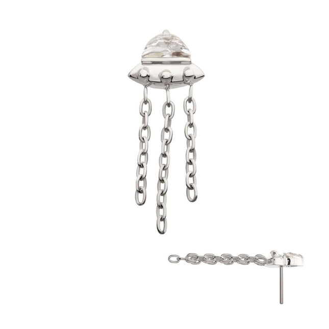 Invictus Titanium Threadless 3D UFO Gem Top with Small Chain Dangle