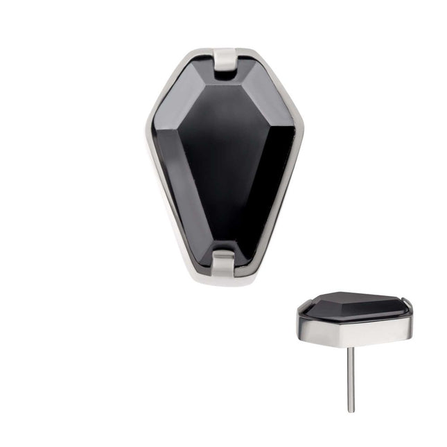 Invictus Titanium Threadless with Prong Set Black CZ Coffin Top